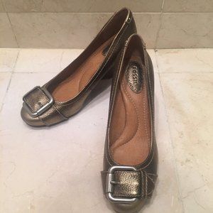 FOSSIL Wedge Pumps Bronze Leather 8.5 EUR 39